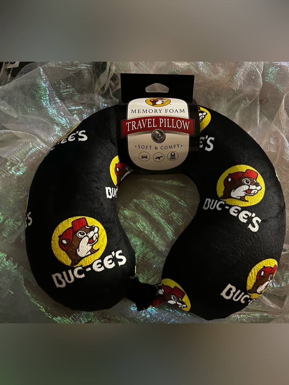 Buc-ee’s Black Memory Foam Travel Pillow